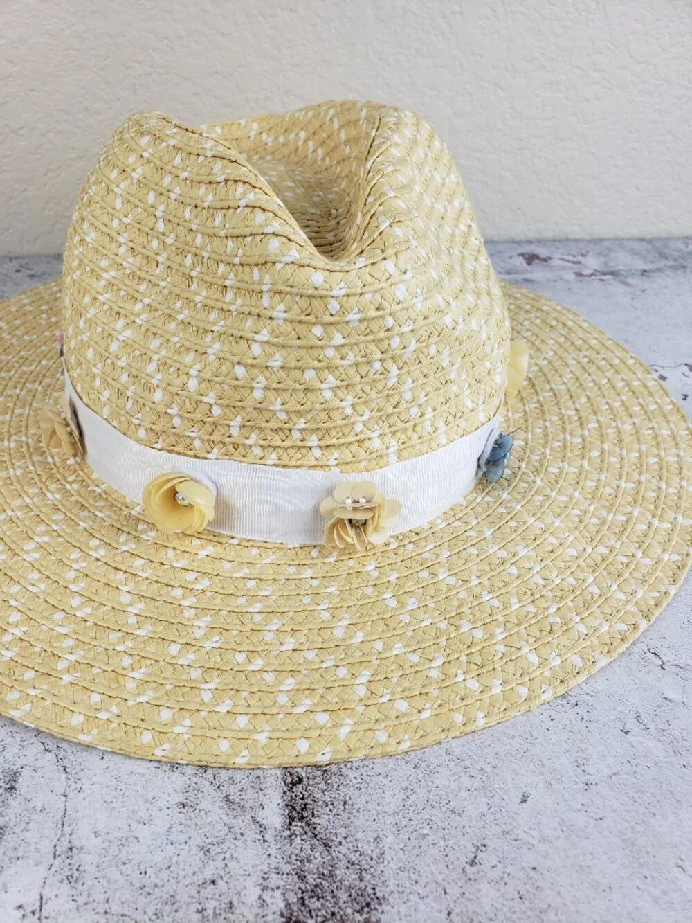 Betsey Johnson Straw Hat Flower Beaded Fedora O/S